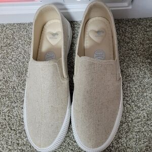 Rocket Dog Cheery Natural Slip-On Plimsoll Trainers Beige Canvas Sneakers, Sz 9